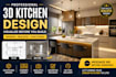 create professional 3d kitchen design cabinet layout and photorealistic render