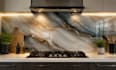 do custom realistic kitchen glass backsplash design, tile, stone textures artist