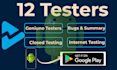provide 12 testers closed testing 20 testers mobile app testing 12 testers