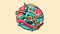 design retro robot skateboarding mascot logo with creative concepts