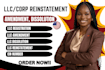 process your llc amendment, entity reinstatement, address change or dissolution