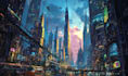 make stunning cyberpunk city illustrations