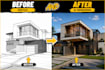 transform your architectural sketch into realistic 3d render