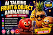 create viral ai talking fruit video, ai object talking, food animation
