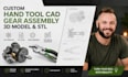 custom hand tool cad, hardware stl, gear assembly 3d prototype model