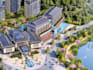 cgi luxury waterfront area,mixed use resort complex,serene lake,amenities render