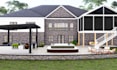 design backyard landscape with pool, garden and realistic 3d rendering