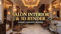 classic salon interior design and 3d render