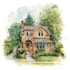 make elegant watercolor mansion and architectural artwork