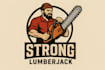 design super strong lumberjack with chainsaw logo with source file in 12 hours