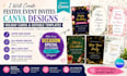 create festive event invites canva design, holiday cards, editable templates