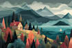 create pixel art background, landscape, illustration