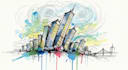 make a sketch with scribbles and watercolor