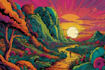 draw psychedelic illustration with retro comic art style