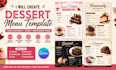 create dessert menu templates, canva editable, flyer, restaurant menu
