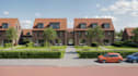 model modern townhouse development,semi detached house design,urban space render