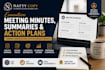 create executive meeting minutes, summaries, and action plans