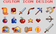 create pixel game assets, weapon icons, rpg items and game UI