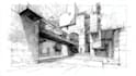 digital sketch architecture and interior design, concept art