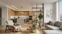 design custom cabinet kitchen design TV media wall, feature wall 3d rendering