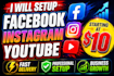setup facebook page, instagram and youtube channel