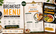 create breakfast menu templates, canva design, restaurant flyer, editable