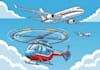 draw airplane, aircraft, helicopter into a vector cartoon