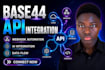 setup base44 api integration, webhook automation, data flow and ai integrations