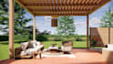 visualize outdoor patio, pergola, deck design, garden layout, exterior rendering