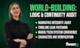 do a book world building logic audit and novel series continuity review