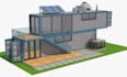 design container house, prefab home, modular home with realistic 3d render