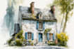 create a watercolor house portrait or buildings