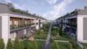 develop modern townhouse exterior from 2d sketch, visualize residential complex