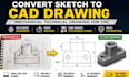 convert sketch to cad drawing, mechanical technical drawing for cnc