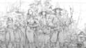draw a concept sketch of characters, objects, background