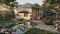 design a luxury villa landscape with photorealistic 3d rendering