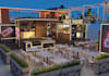 develop 3d pop up cafe design, cgi lounge,  container bar,modular dinning render