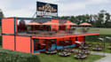 develop cgi container restaurant, pop up food court, cafe design, modular lounge