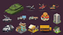do isomeric pixel art character design, pixel props, animation, sprite sheet