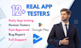 help with real google play testers, closed testing, user testing and 12 testers