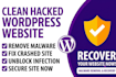 clean hacked wordpress website, remove malware and recover crashed,infected site
