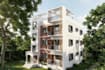 3d rooftop residential space, cantilevered balcony design, modern facade render