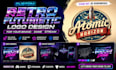 design retro futuristic atompunk synthwave logo branding and graphics