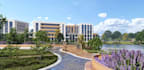 resort complex render from 2d plan, location map to site model, beach building