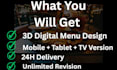 design 3d digital restaurant menu for mobile tablet and tv