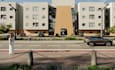 showcase 3d department complex rendering, exterior render, building street view
