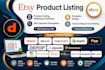 do etsy product listing, SEO optimization, and cross listing