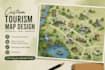 custom illustrated map for tourism, parks, resorts, campsite