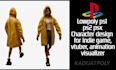 do retro ps1 psx n64 3d lowpoly character for indie game, vtuber, loop animation