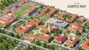 design custom university campus map, school college wayfinding illustrated map